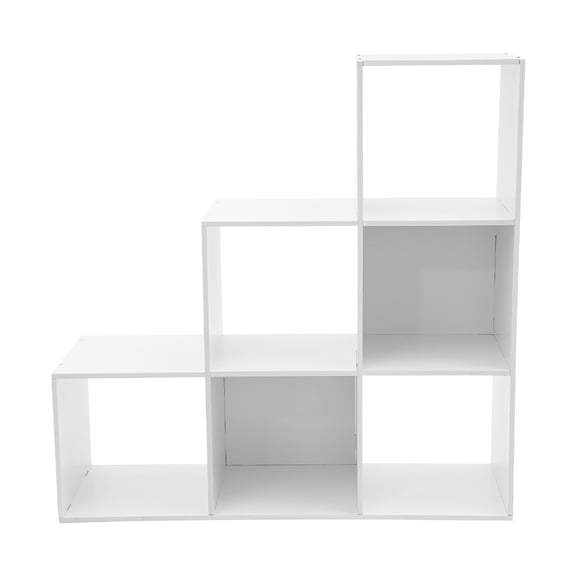 L-Shaped 6-Cube Open Bookcase, PVC Freestanding Stepped Bookcase, for Home Office Books Decor Organizer