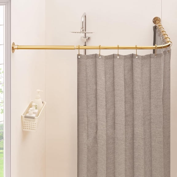L-Shaped 90-Degree Corner Shower Curtain Rod, Gold, Adjustable (39"-67.8" x 55"-84"), Heavy Duty with 12 Hooks & Ceiling Support