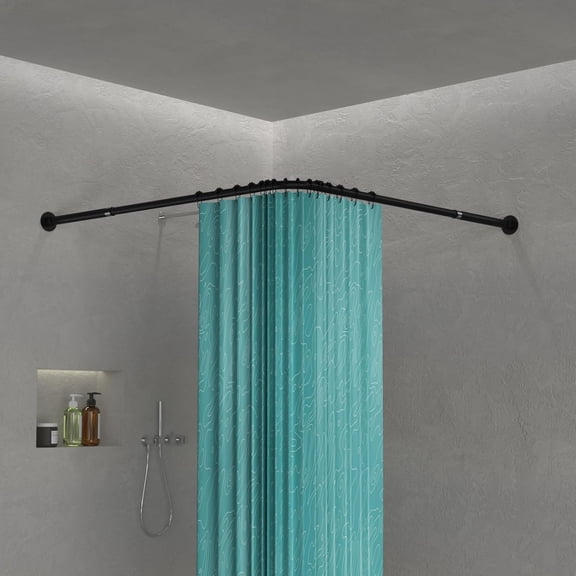 L Shaped Adjustable Corner Shower Curtain Rod in Matte Black 24.4-37 x 55.5-68.5 Inches