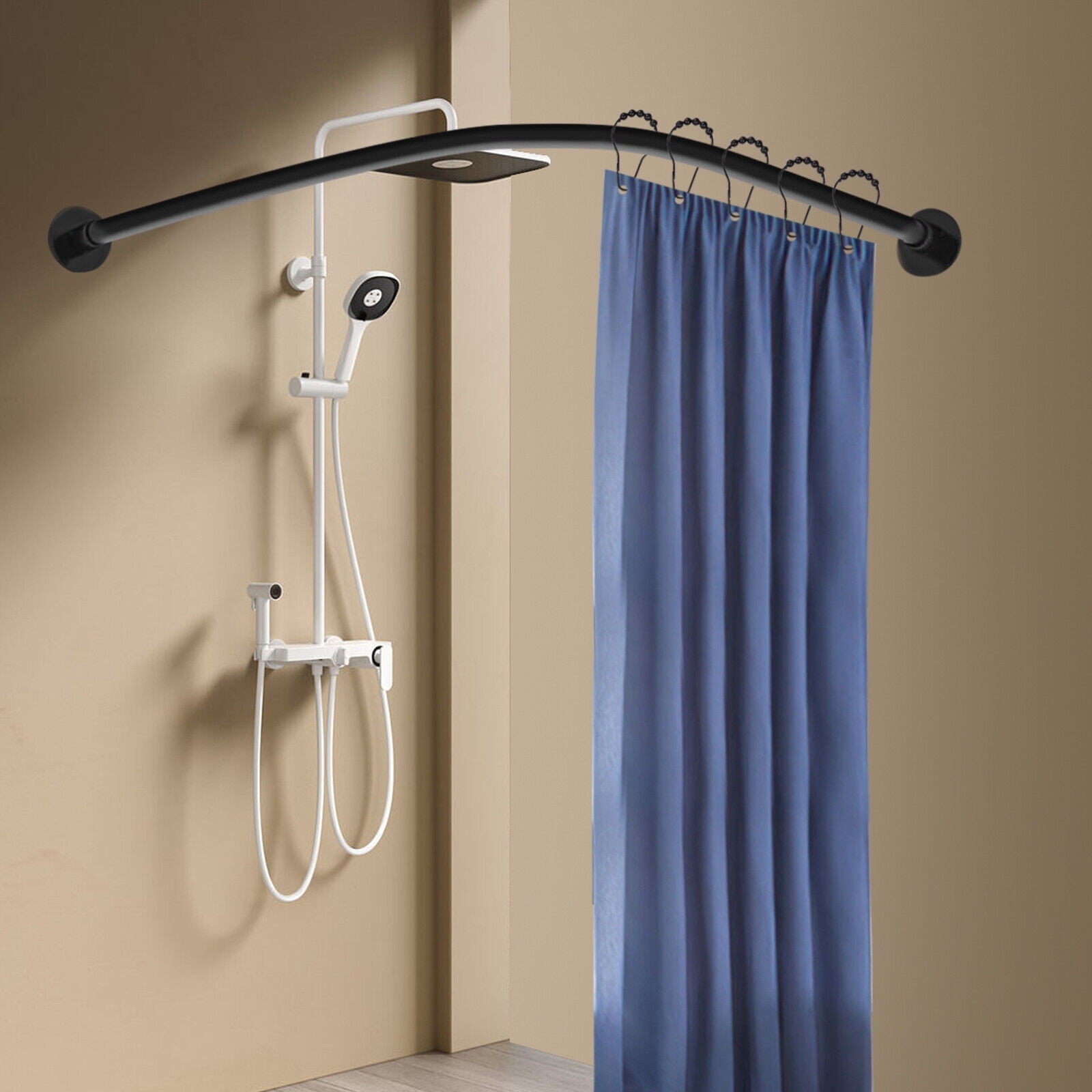Adjustable Black Stainless Steel L-Shaped Shower Curtain Rod