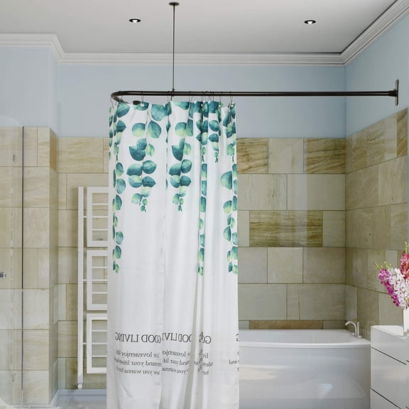 L Shaped Adjustable Shower Curtain Rod for Corner Bathtub with Ceiling Support in Oil Rubbed Bronze