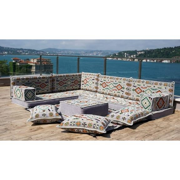 L Shaped Arabic Sofa, Turkish Sofa Set with Floor Cushions, Sleeper Couch, Diwan Sofa, Convertible Sofa, Floor Pillow, Modular Sofa