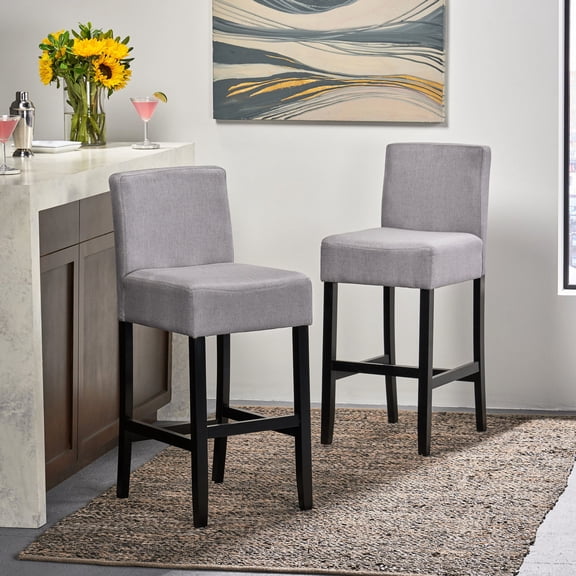 L-Shaped Backrest Fabric Barstool Set / Supportive and Comfortable for Bars