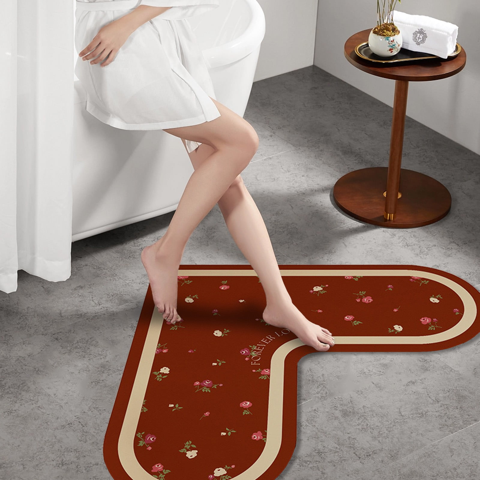 L-Shaped Bathroom Rug Non Slip Corner Shower Mat,Washable Water ...