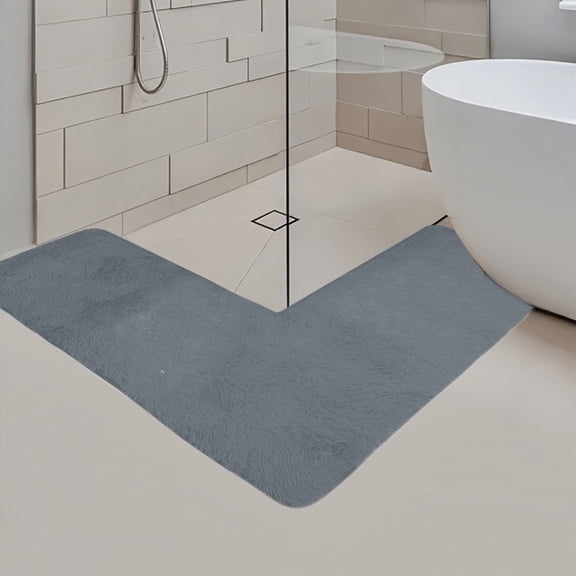L Shaped Bathroom Rug, Washable Corner Bath Mat | Non Slip Shower Mat, Water Absorbent Soft Bath Rug, Washable Rug Carpet for Square Shower, Tub, Bath Room