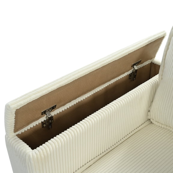 L-Shaped Beige Corduroy 4-Seater Sofa, 105.5" x 66.5", Large Storage Armrests with Console, USB Charging, Convertible Seating for Living Spaces, Easy Assembly