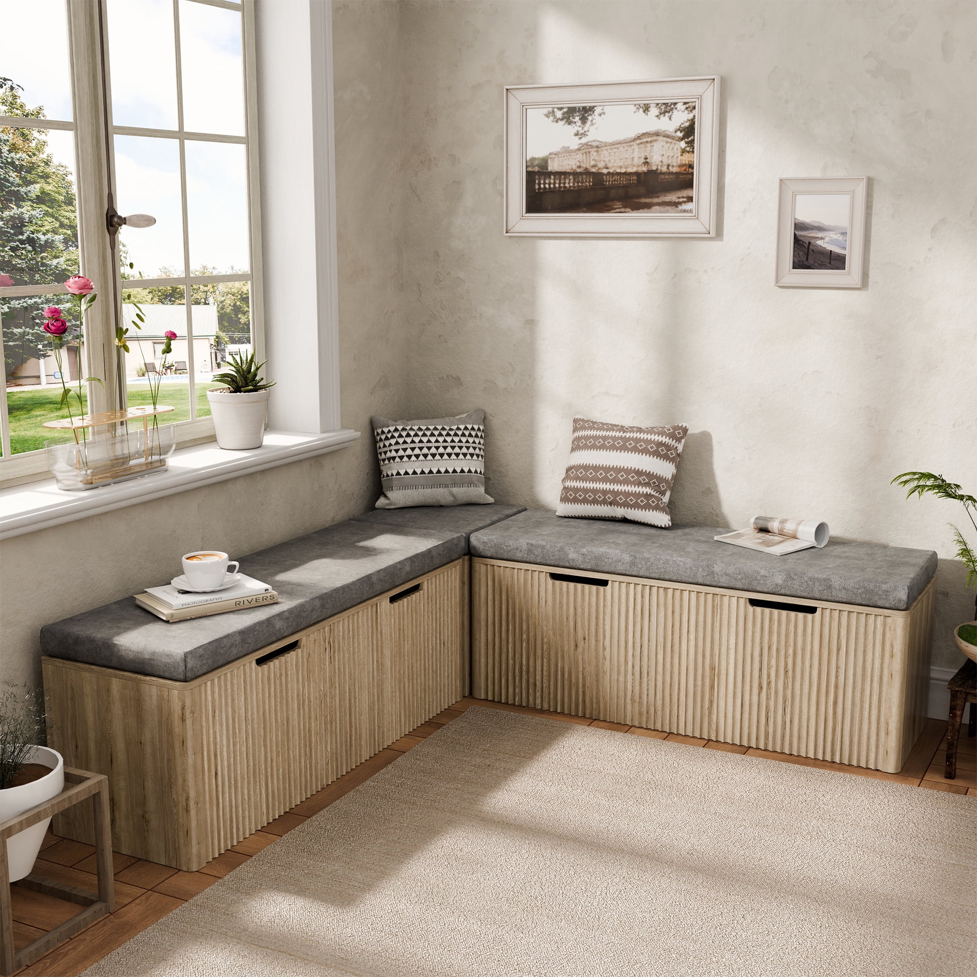 L Shaped Breakfast Nook Bench with Storage, Backless Corner Dining ...