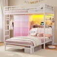 thumbnail image 1 of L-Shaped Bunk Beds Twin Over Twin with 8 Storage Drawers, Charging Station and LED Lights, Metal Bunk Beds with Storage Headboard and Shelf for Teen, Safety Guardrail & Ladder, White&Pink, 1 of 9