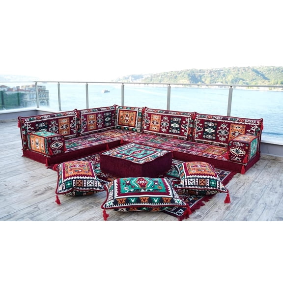 L Shaped Burgundy Sofa for Living Room, Full Size Futon Mattress, Modular Sectional Couch, Convertible Sofa Bed, Turkish Sofa Set