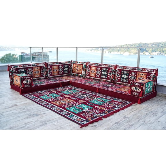 L Shaped Burgundy Sofa for Living Room, Full Size Futon Mattress, Modular Sectional Couch, Convertible Sofa Bed, Turkish Sofa Set