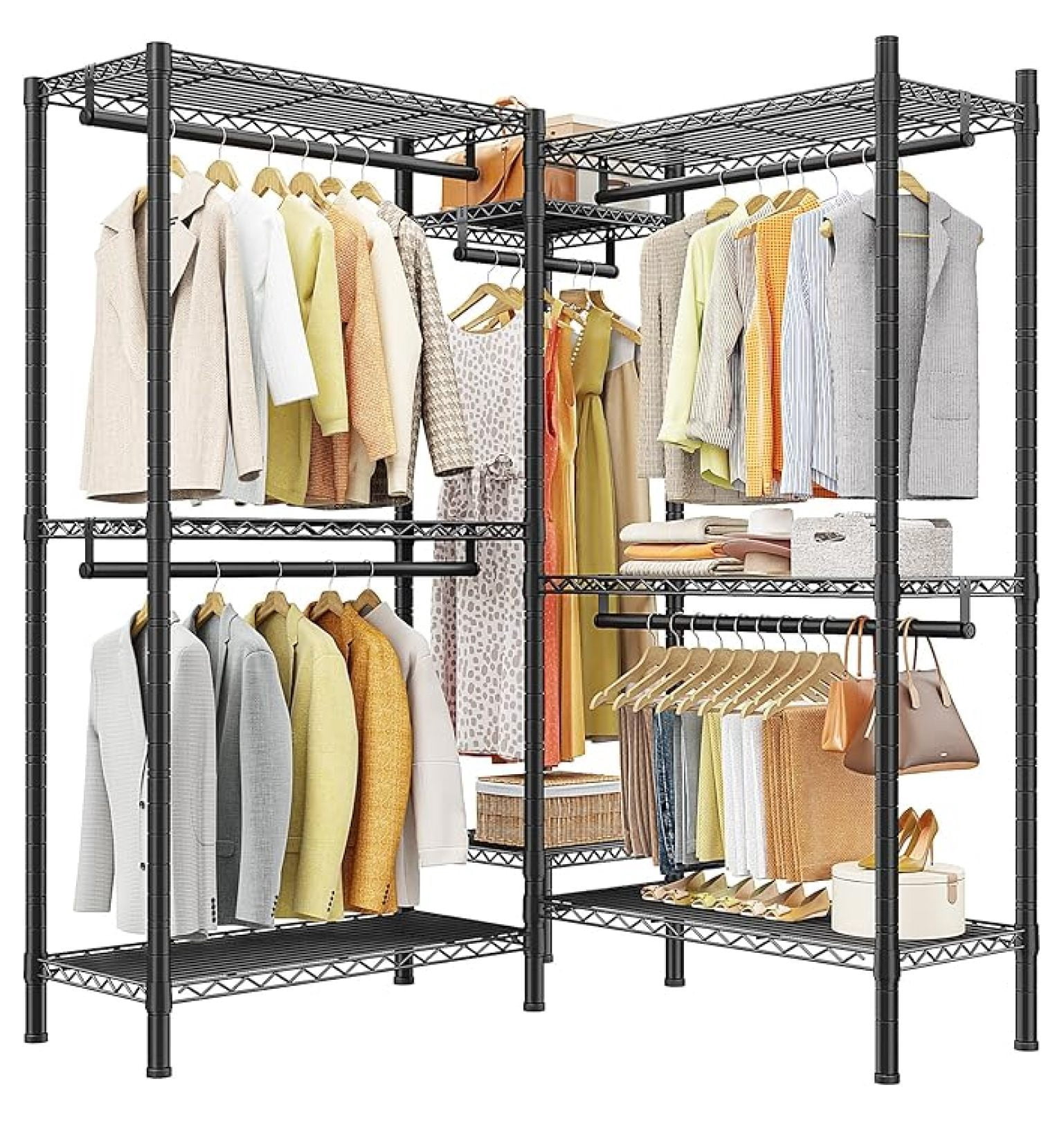 L Shaped Clothes Rack for Corner, Clothing Racks for Hanging Clothes ...