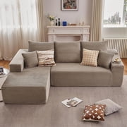 Deep Seat Corduroy Sofa, No Assembly Compressed Couch with Soft Cushions for Living Room & Apartments, Camel