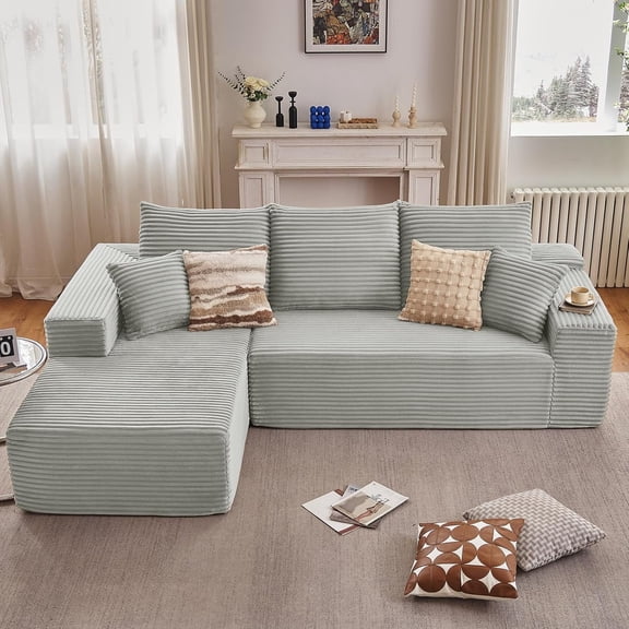 Deep Seat Corduroy Sofa, No Assembly Compressed Couch with Soft Cushions for Living Room & Apartments, Gray