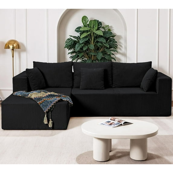 L Shaped Cloud Sectional Couch - Modern Modular Sectional Sofa with Deep Seat & Oversized Chaise, 3 Seat Upholstered Couches for Living Room, Bedroom, No Assembly Required (Left, Black)