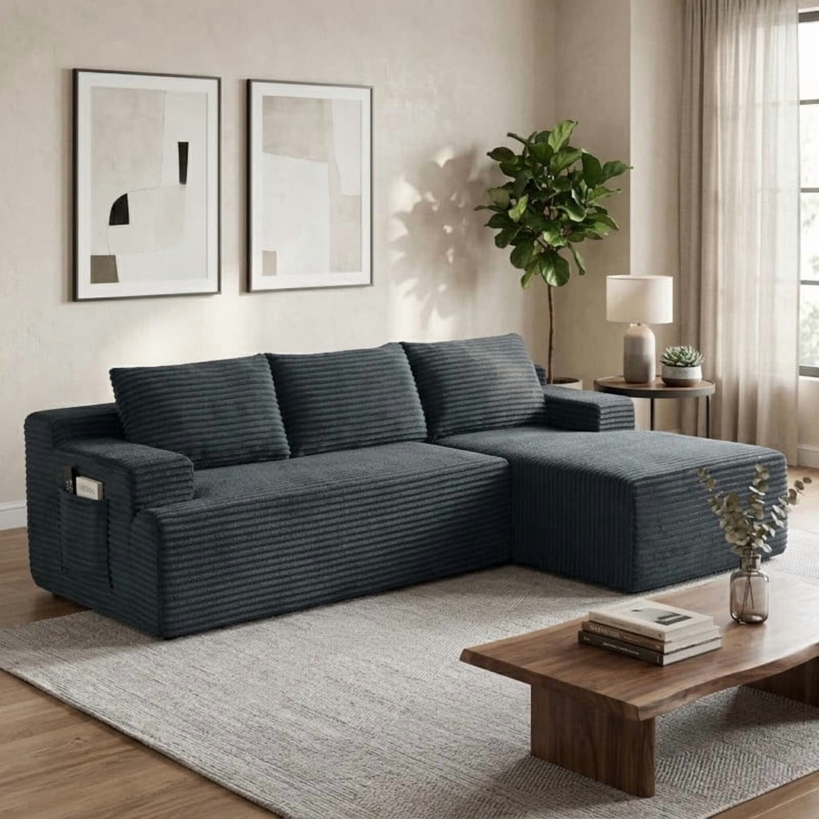 L-Shaped Cloud Sectional Sofa with Deep Seat, Modular Sofa Couch with Chaise for Living Room Apartment, No Assembly Required, Right Facing