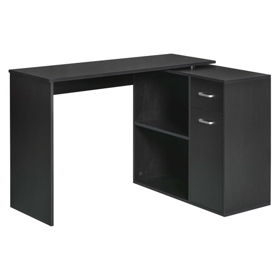 L Shaped Computer Desk 180 Rotating Corner Desk with Storage, Home Office Workstation, Black