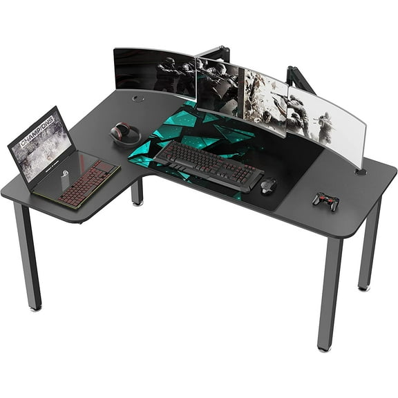 L Shaped Computer Desk, 60 Inch Corner Gaming Desk, Study Writing Desk, Modern Gaming Table Workstation with Large Mouse Pad, Sturdy Metal Frame, Easy to Assemble, Left Side Black