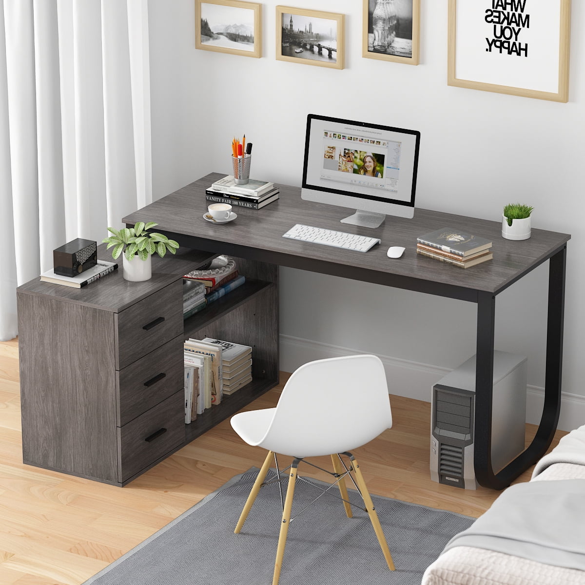 Bestier Small L Shaped Desk with Storage Shelves 47 Inch Corner Computer  Desk Writing Study Table for Home Office Small Space, Gray