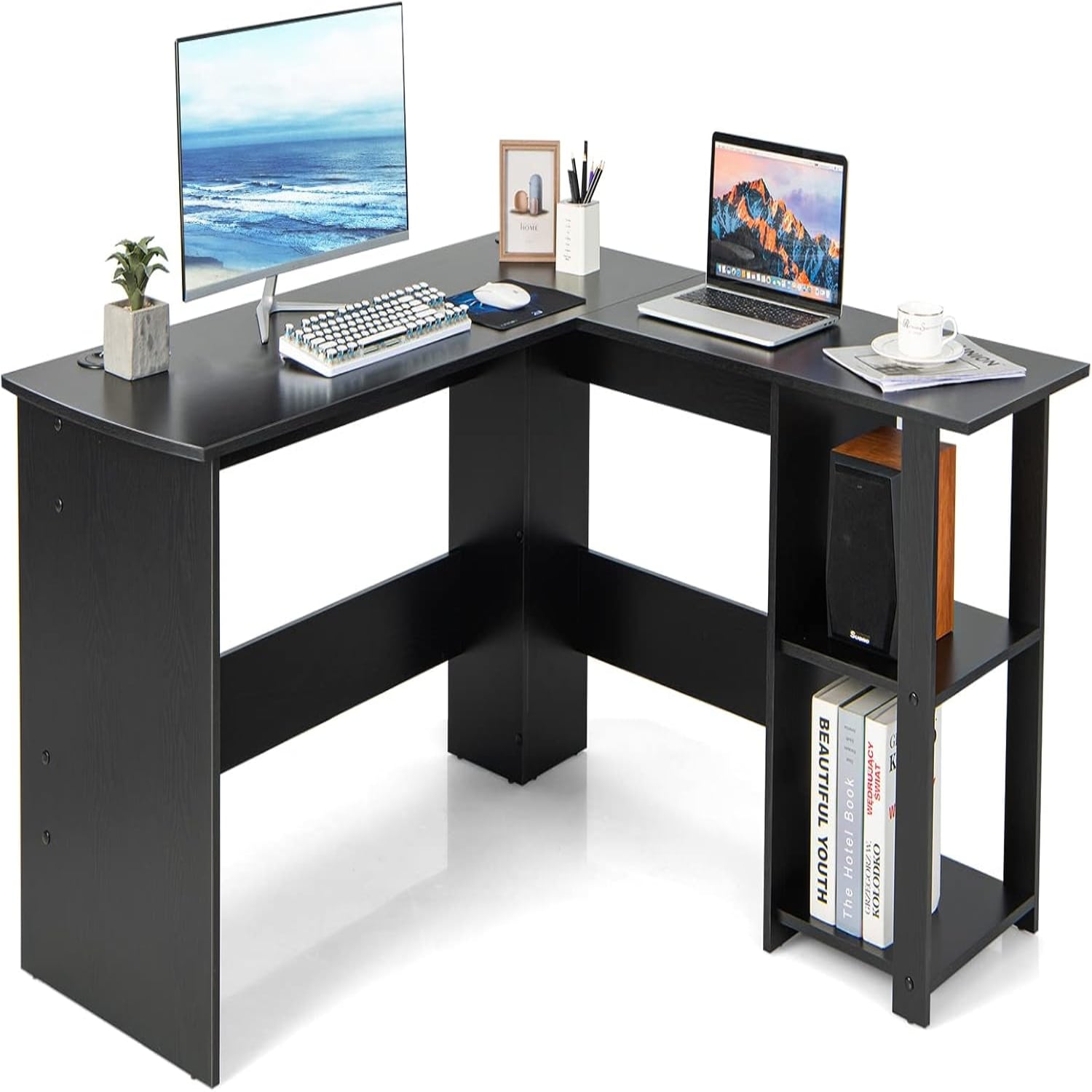 LShaped Computer Desk Large Corner Computer Desk with 2Tier Open
