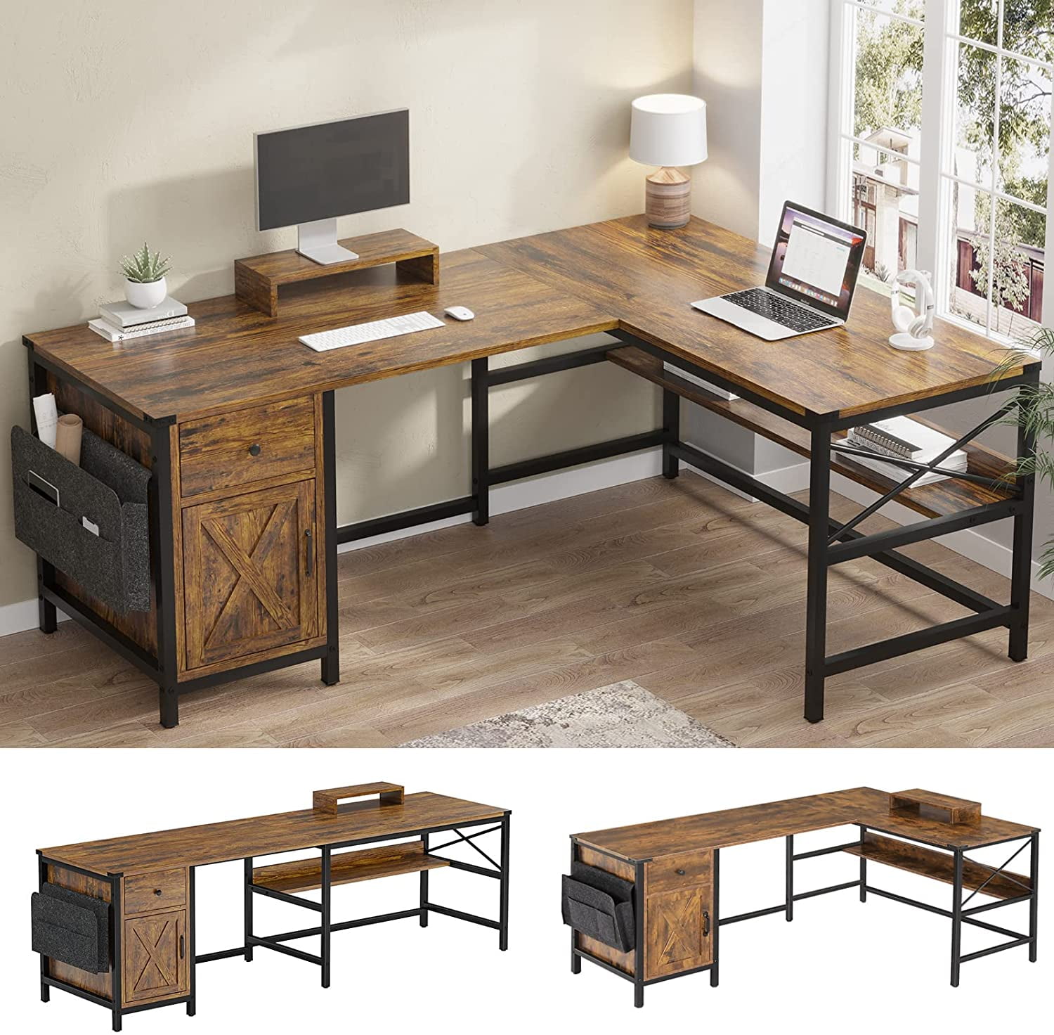 Long cheap rustic desk