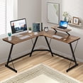 thumbnail image 1 of L-Shaped Computer Desk with Monitor Stand, Wood Corner Desk for Small Spaces, Home Office, Study, PC, Writing Table Workstation Executive Desk, Vintage, 1 of 5