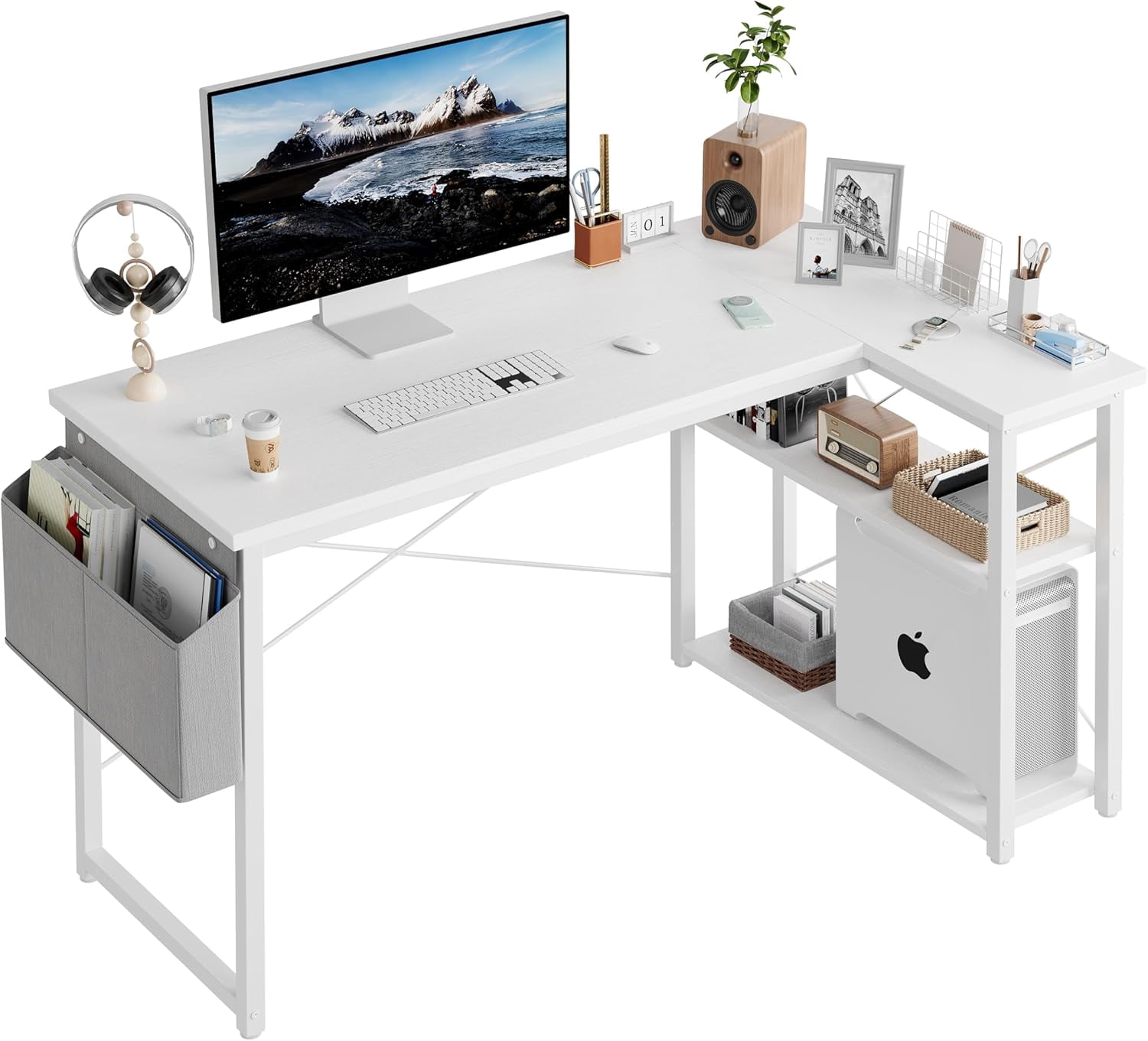 L Shaped Computer Desk with Reversible Shelves, 47 Inch Small Corner ...