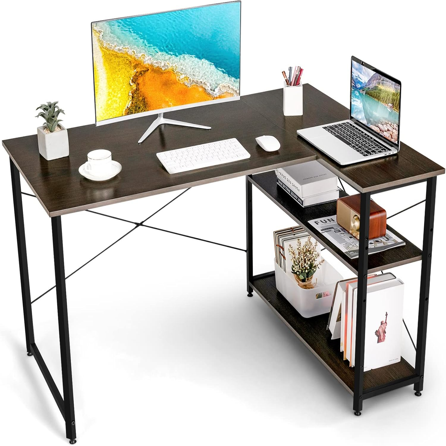 LShaped Computer Desk with Reversible Shelves 48 Inch Corner Computer