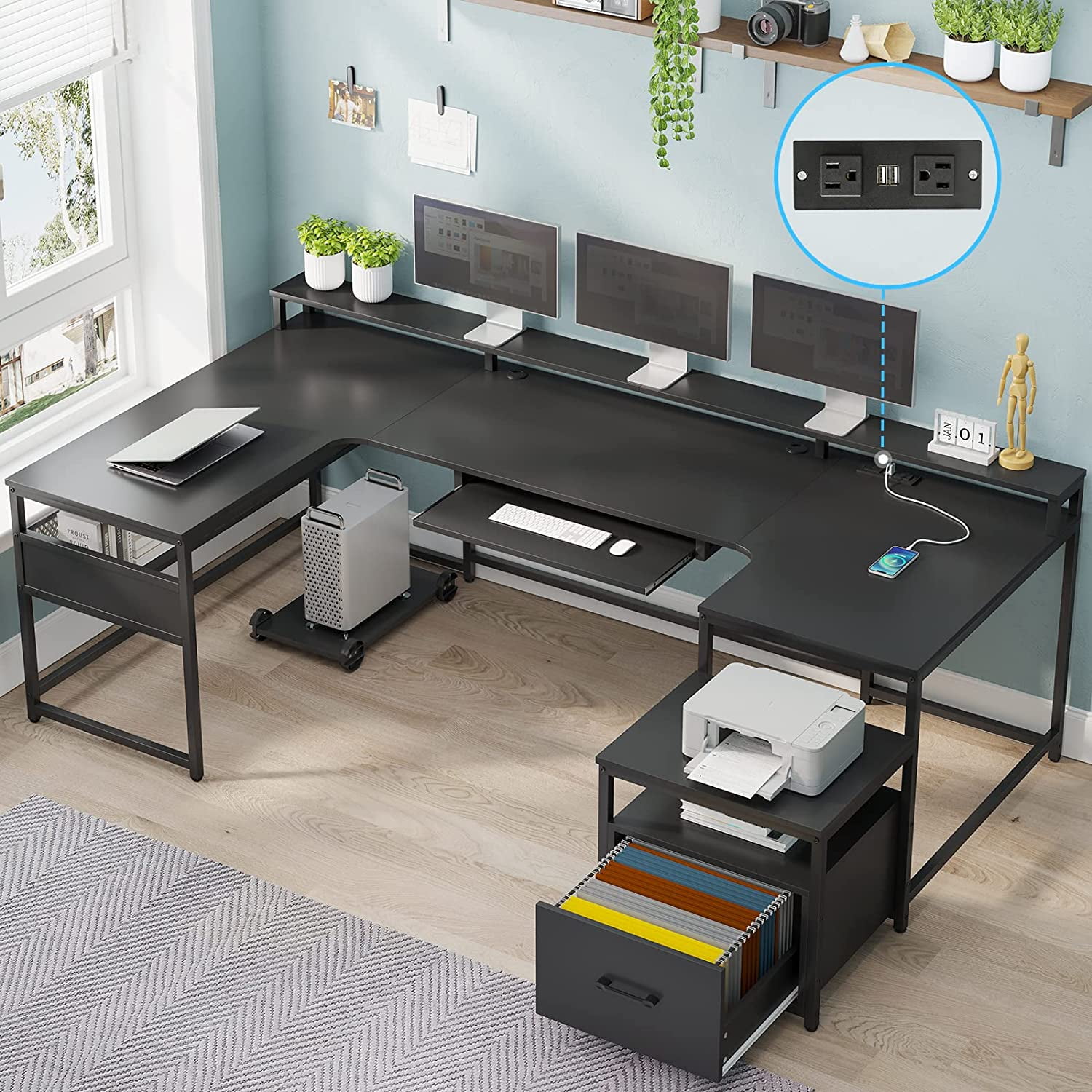 Computer desk with keyboard tray and file drawer online