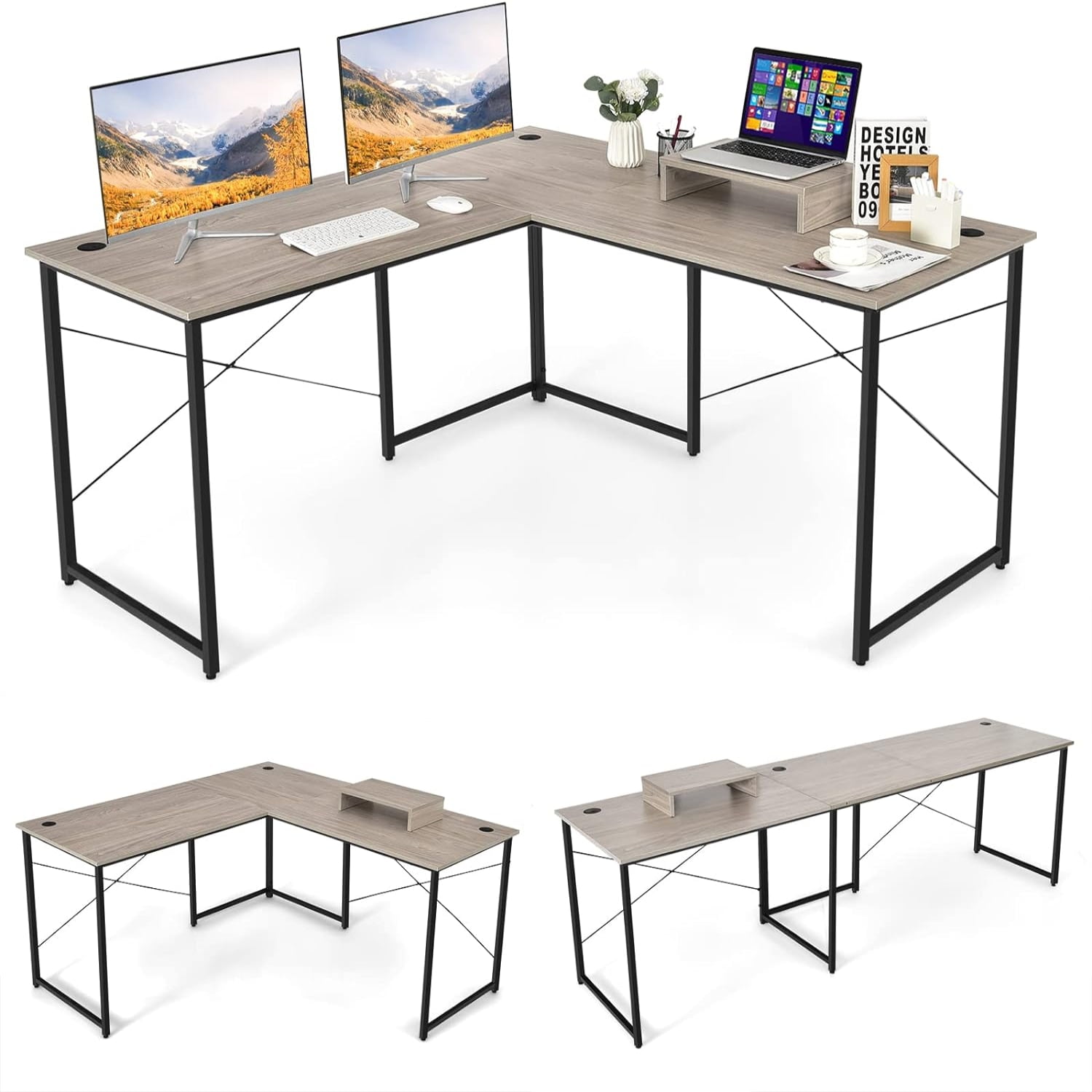 LShaped Computer Desk w/Monitor Stand Reversible Corner Study Writing