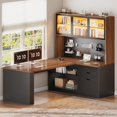 thumbnail image 1 of L Shaped Computer Desk with 3 Drawers, Modern Corner Office Desk with LED Light, Display Cabinet and Pegboard for Home Office, Living Room, 1 of 7