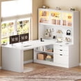 thumbnail image 1 of L Shaped Computer Desk with 3 Drawers, Modern Corner Office Desk with LED Light, Display Cabinet and Pegboard for Home Office, Living Room, 1 of 7