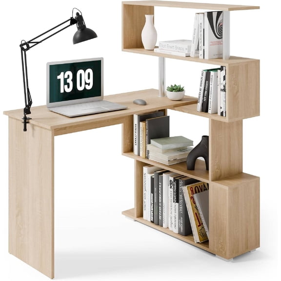 L-Shaped Computer Desk with 360 Rotatable Shelf, Space-Saving Home Office Workstation, 157 x 45 x 130.5 cm