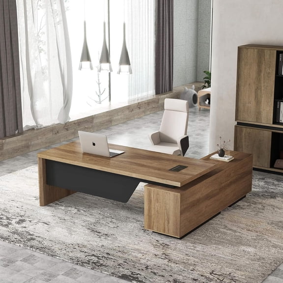 L Shaped Computer Desk with Cabinet Adjustable Width (70.86" to 78.7")