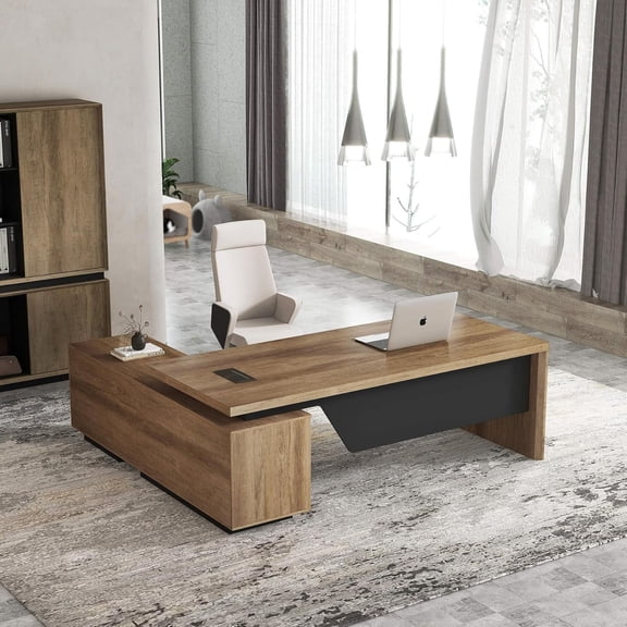 L Shaped Computer Desk with Cabinets Adjustable Width (70.86" to 78.7")