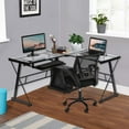 thumbnail image 1 of L Shaped Computer Desk with Keyboard Tray L-Shaped Home Office Desk Corner Desk with Scratch-Resistant Glass Top Table for Home Office Study, Clear, 1 of 7