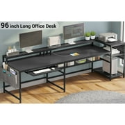 L-Shaped Computer Desk with LED Lights&Power Outlets Reversible Gaming Desk with Storage Shelves&Pegboard&Keyboard Tray for Office/Home, Black