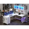 thumbnail image 1 of L-Shaped Computer Desk with LED Strips&Display Cabinet Reversible Gaming Desk with Power Outlets/5 Drawers/Pegboard for Office, White, 1 of 11