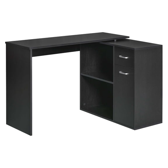 L Shaped Computer Desk with Storage, 180 Rotating Corner Desk with Drawer & Cabinet, Home Office Workstation - Black