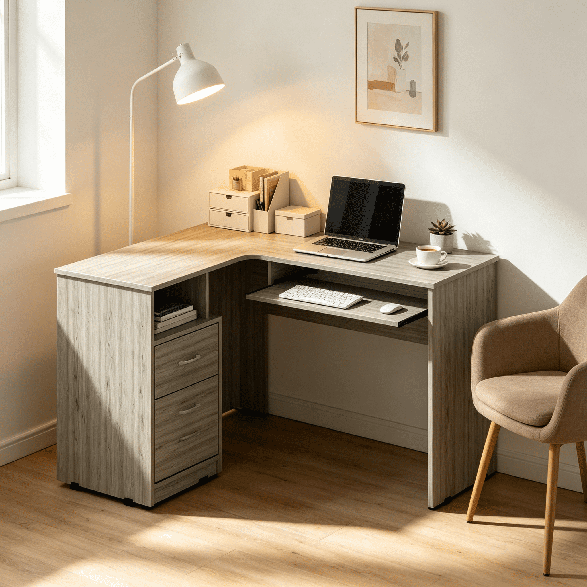 L-Shaped Computer Desk with Two Drawers, Open Shelf, CPU Storage, and Keyboard Tray for Home Office, 47.2 in