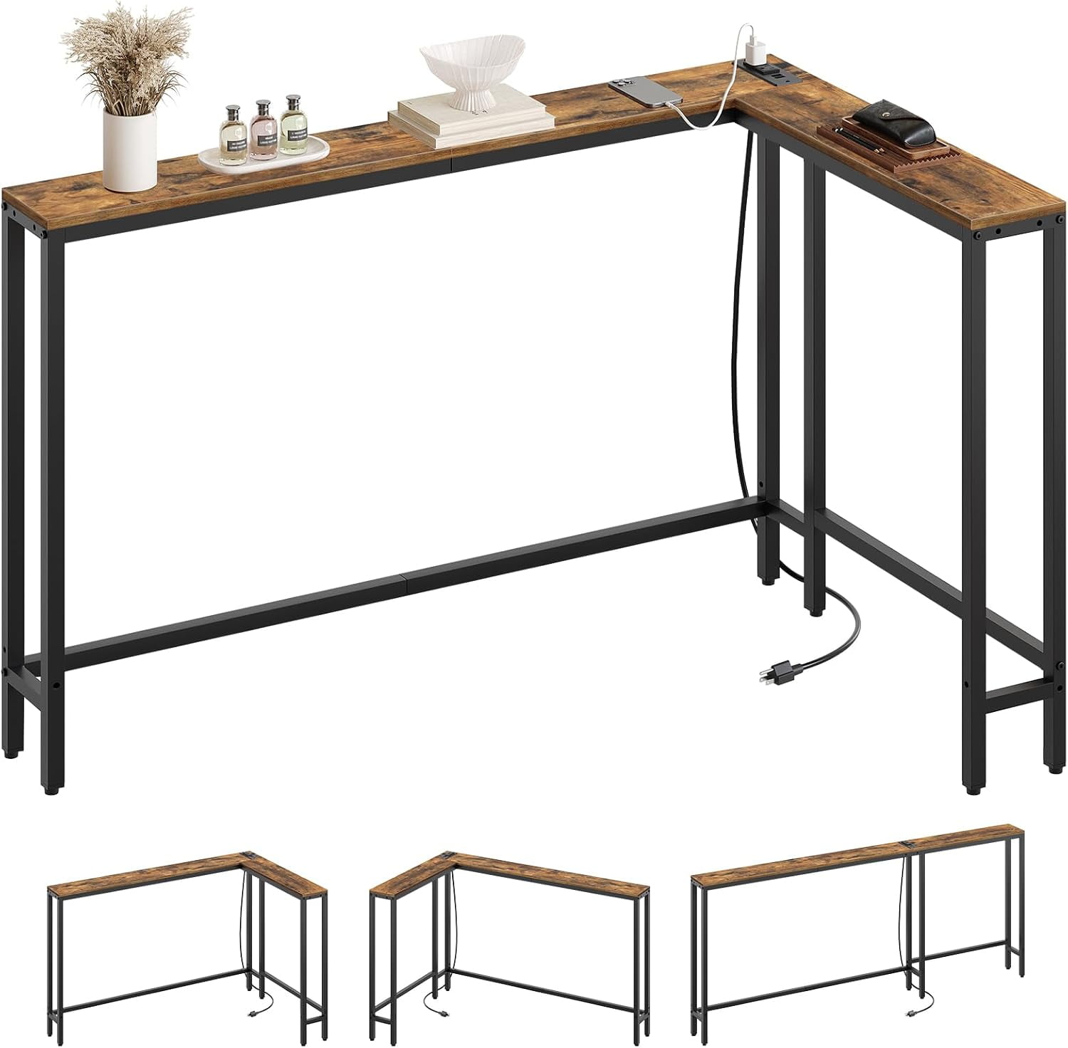 L Shaped Console Table, 70.9" Long Narrow Sofa Table, Behind Couch ...