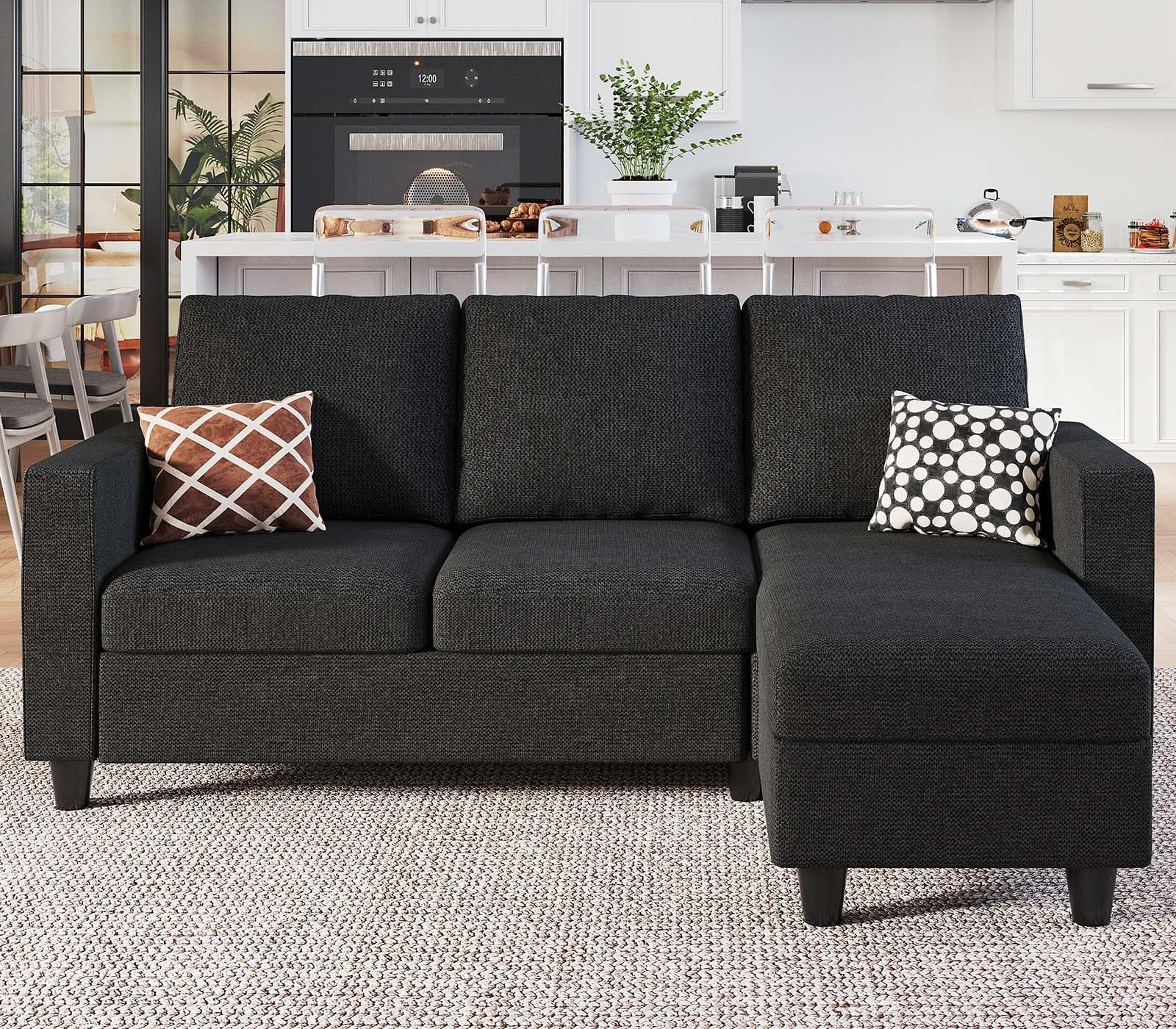 L Shaped Convertible Sectional Sofa with Linen Fabric, Modern Couch