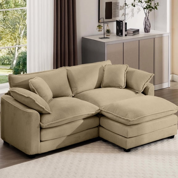 L-Shaped Corduroy Sofa, Removable Armrests / Applicable to Home Cinemas, Easy to Assemble