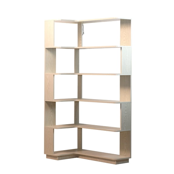 L-Shaped Corner Bookcase,White,35 inch 5-Tier Wooden Display Rack, Anti-Tip, Open Storage