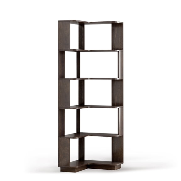 L‑Shaped Corner Bookshelf – 6 Tier Wooden Bookcase, Anti‑Tipping Device, Space‑Saving Storage Rack for Living Room Bedroom Office, Dark Brown
