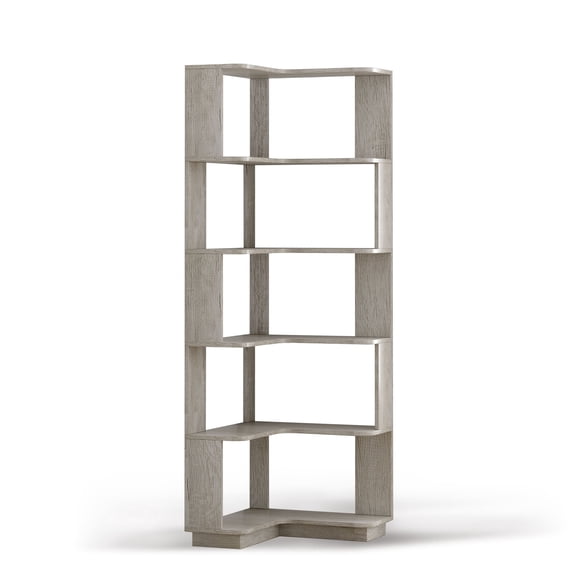 L‑Shaped Corner Bookshelf – 6 Tier Wooden Bookcase, Anti‑Tipping Device, Space‑Saving Storage Rack for Living Room Bedroom Office, Light Grey