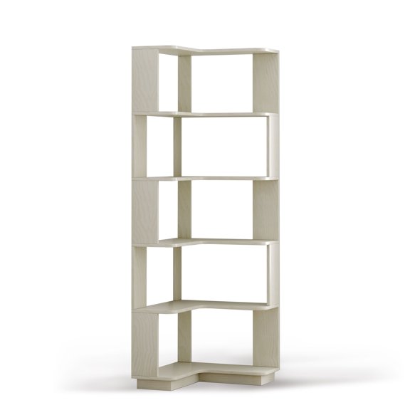 LShaped Corner Bookshelf  6 Tier Wooden Bookcase, AntiTipping Device, SpaceSaving Storage Rack for Living Room Bedroom Office, White