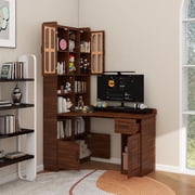 L-Shaped Corner Computer Desk for Home Office or Study desk, Study Modern Style Table with Drawers, Bookshelf & Hutch, 2-in-1 L-Shaped Design, Large Working Space