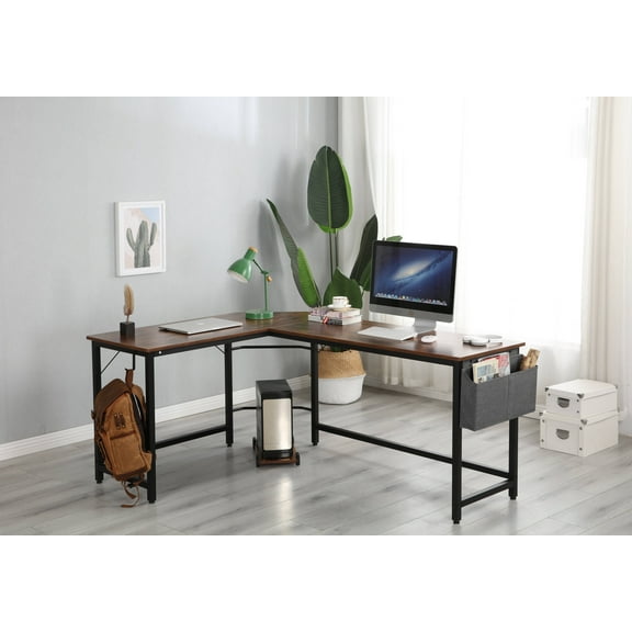 L Shaped Corner Desk, SEGMART 55'' Home Computer Gaming PC Table Writing Desk, Office Large L-Shaped Study Desk Workstation with Storage Bag and Hook, Space-Saving Multi-Usage Desk, SS1077