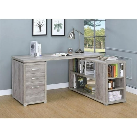 L-Shaped Corner Desk with File Cabinet, Multi-Storage Options, Driftwood