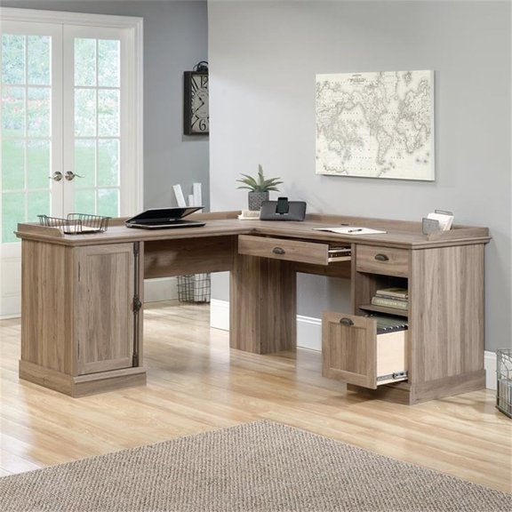 L-Shaped Corner Desk with Storage - Salt Oak for Home Office